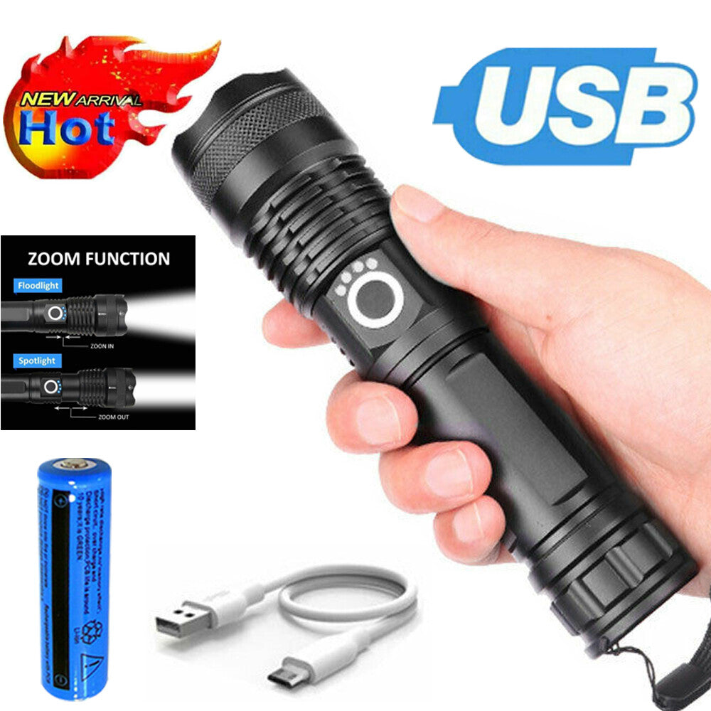 Rechargeable LED Flashlight Tactical Torch with Zoom, 5 Modes, Waterproof
