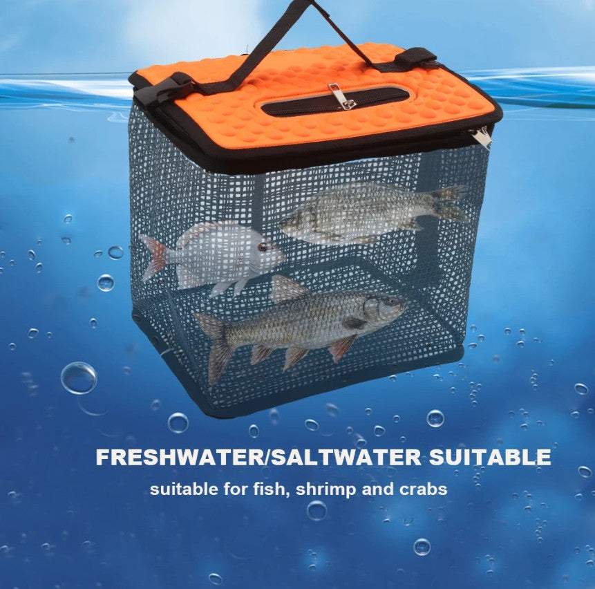 Foldable Floating Fish Basket for Bait and Catch - Portable Mesh Storage