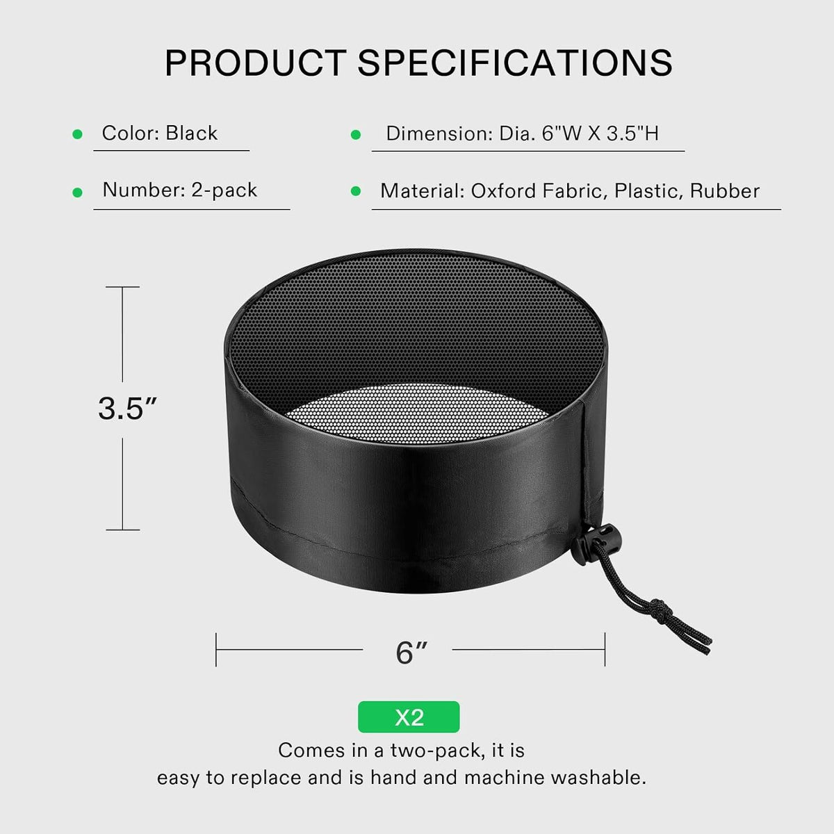 Grow Tent Vent Cover with Elastic Band & Buckle - Dust Filter for 4, 6, 8 Inch Vents