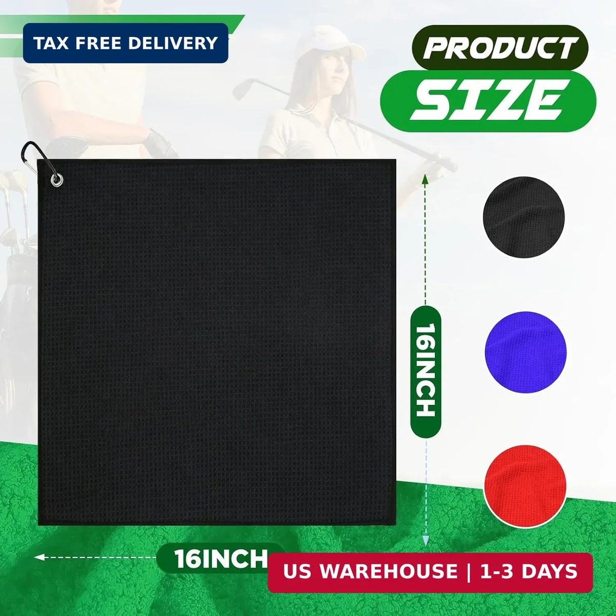 Golf Towel 3 Pack - Microfiber Waffle Pattern, 16x16 Inches, Absorbent Cleaning Towels
