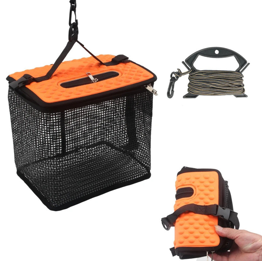 Foldable Floating Fish Basket for Bait and Catch - Portable Mesh Storage