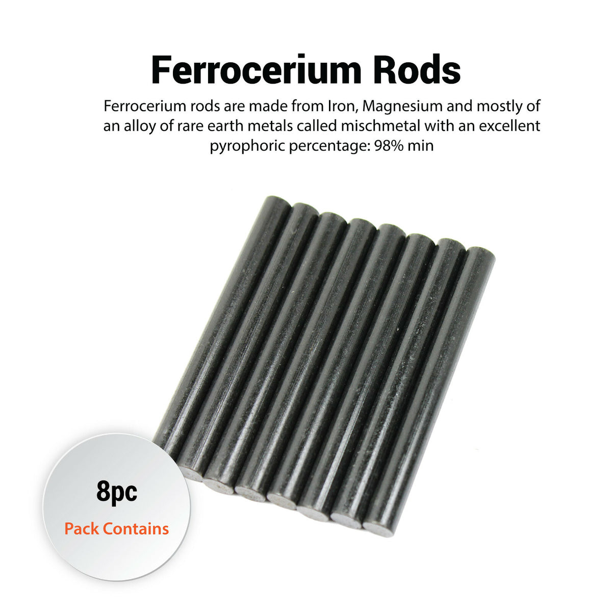 Camping Fire Starter Rods Pack of 8 - Ferrocerium Survival Flint