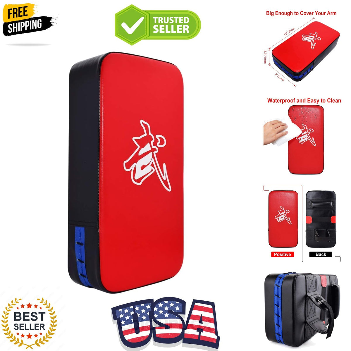 Martial Arts Kick Shield for Muay Thai MMA Karate Kickboxing Training - Curved Leather Pad