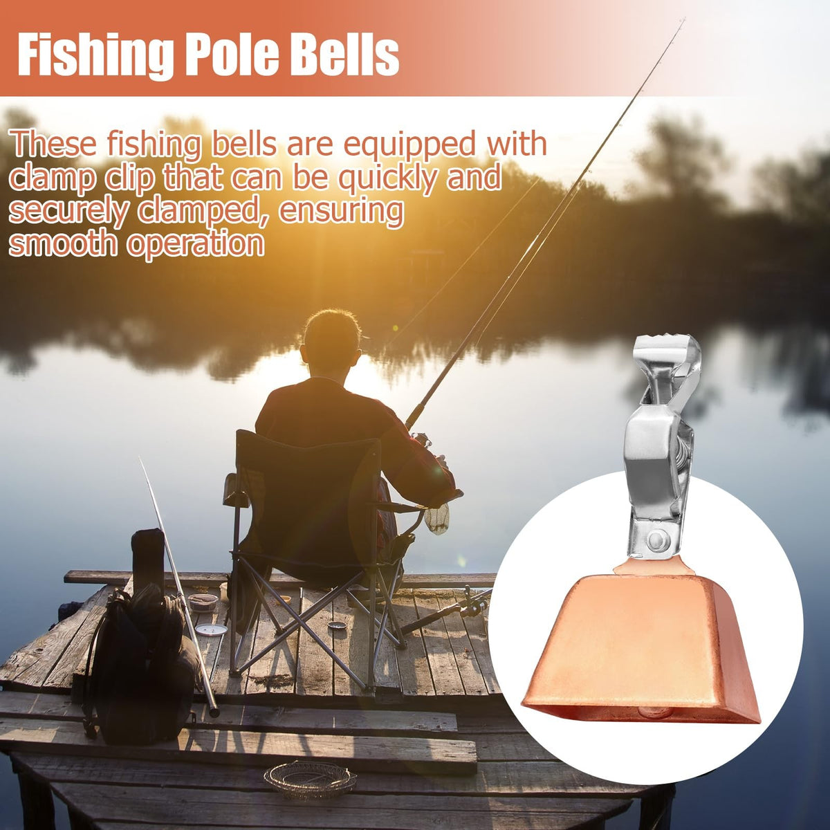 20 Pcs Fishing Bell Set for Rods - Copper Finish, Wind-Resistant, Adjustable Clamp