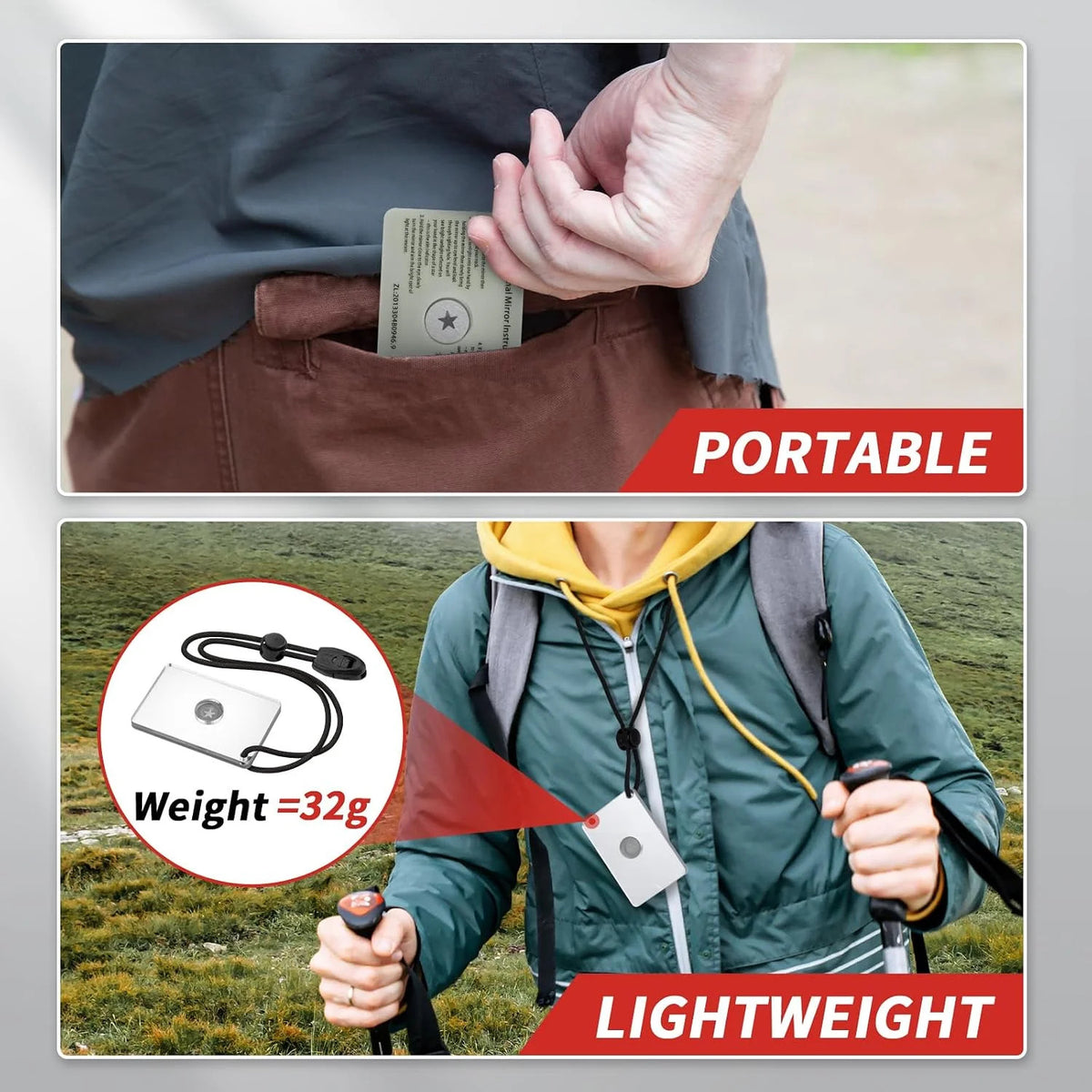 Survival Signal Mirror Reflective Emergency Rescue Tool with Lanyard