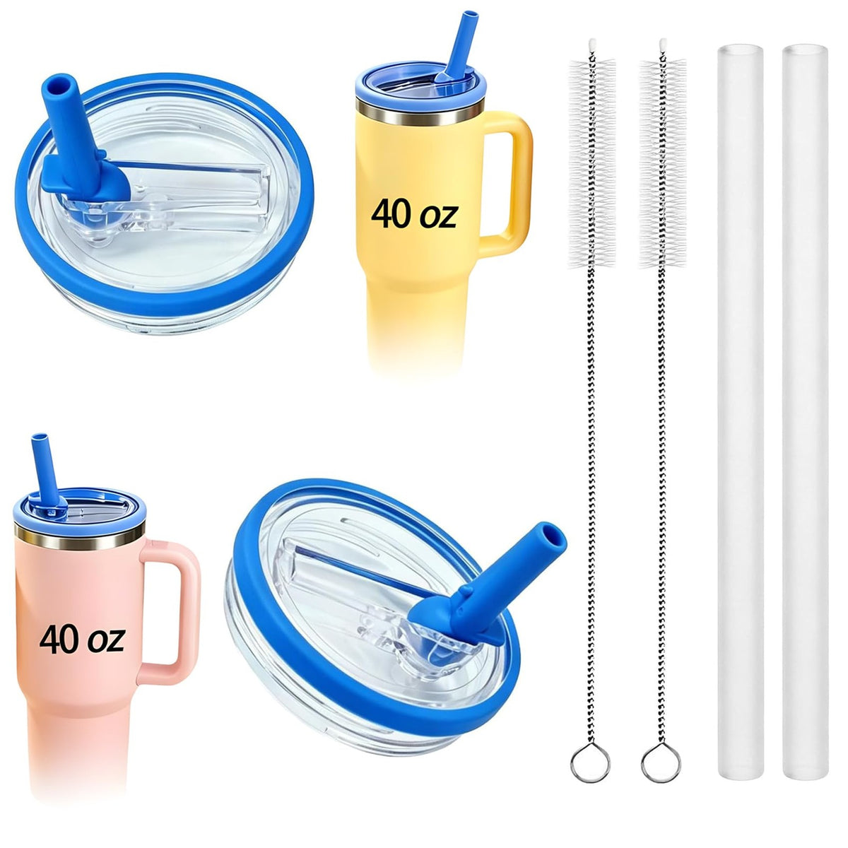 40 oz Leakproof Flip Straw Replacement Lids for HydroJug Bottles (Blue) - 2 Pack