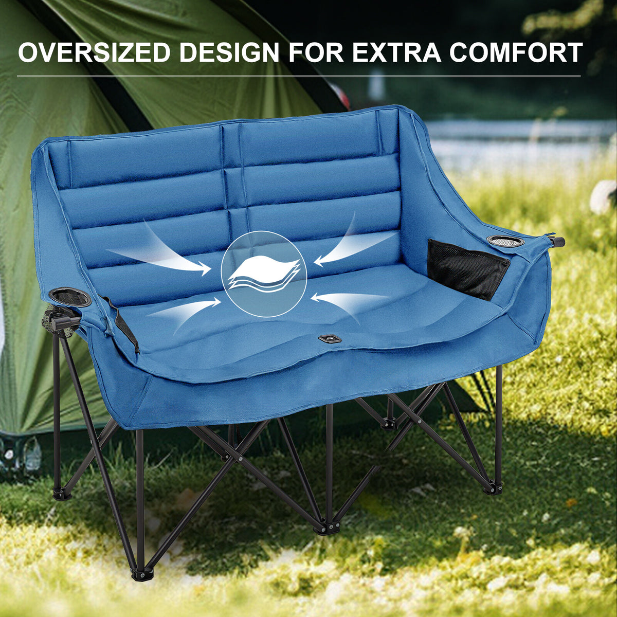 Heavy Duty Double Camping Chair for 2 People Folding Loveseat 990lb Capacity
