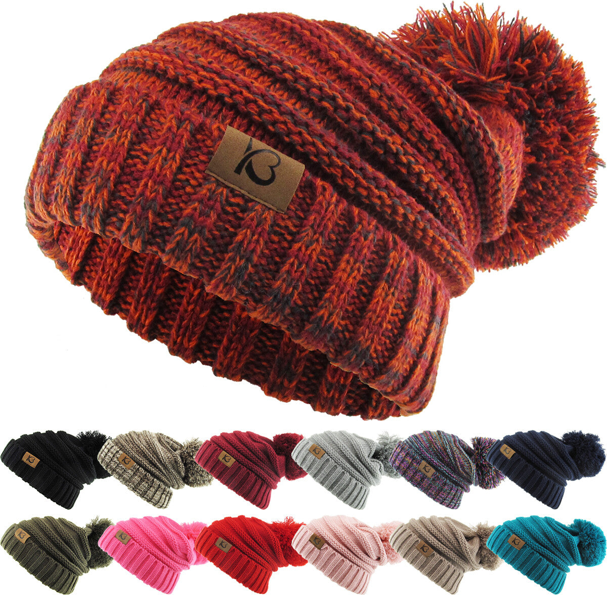 Chunky Cable Knit Slouch Pom Beanie Oversized Winter Ski Hat for Women