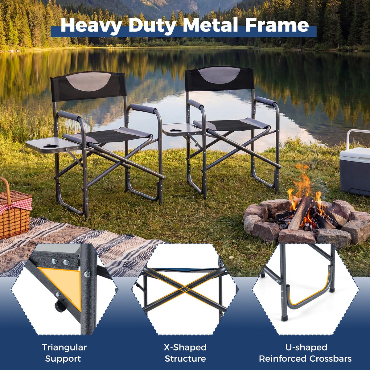 Portable Folding Camping Chair with Side Table - Lightweight Outdoor Seating