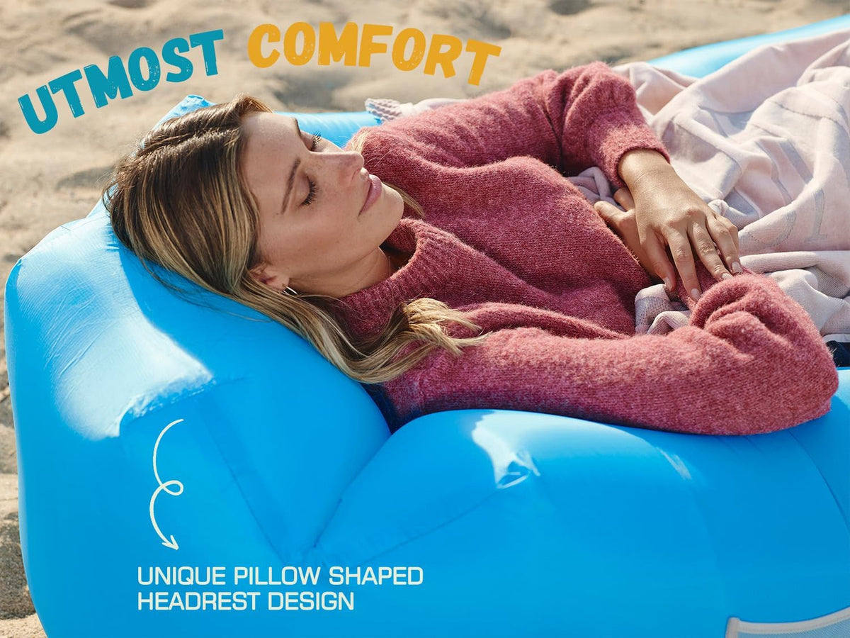 Inflatable Lounge Chair for Camping & Beach - Portable Air Couch with Headrest