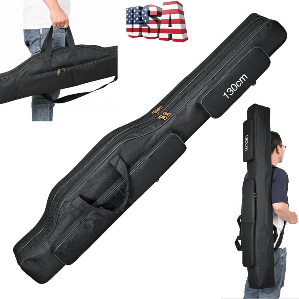 Waterproof 130cm Fishing Rod Case with Multiple Compartments & Shoulder Strap