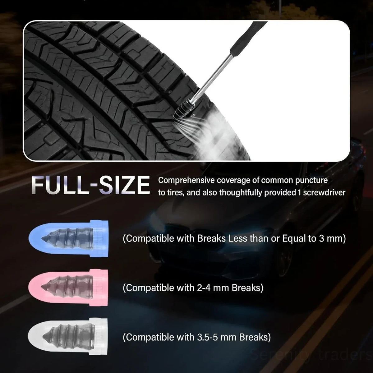 Portable Tire Repair Kit with Rubber Nails and Screwdriver for Emergency Flat Fix