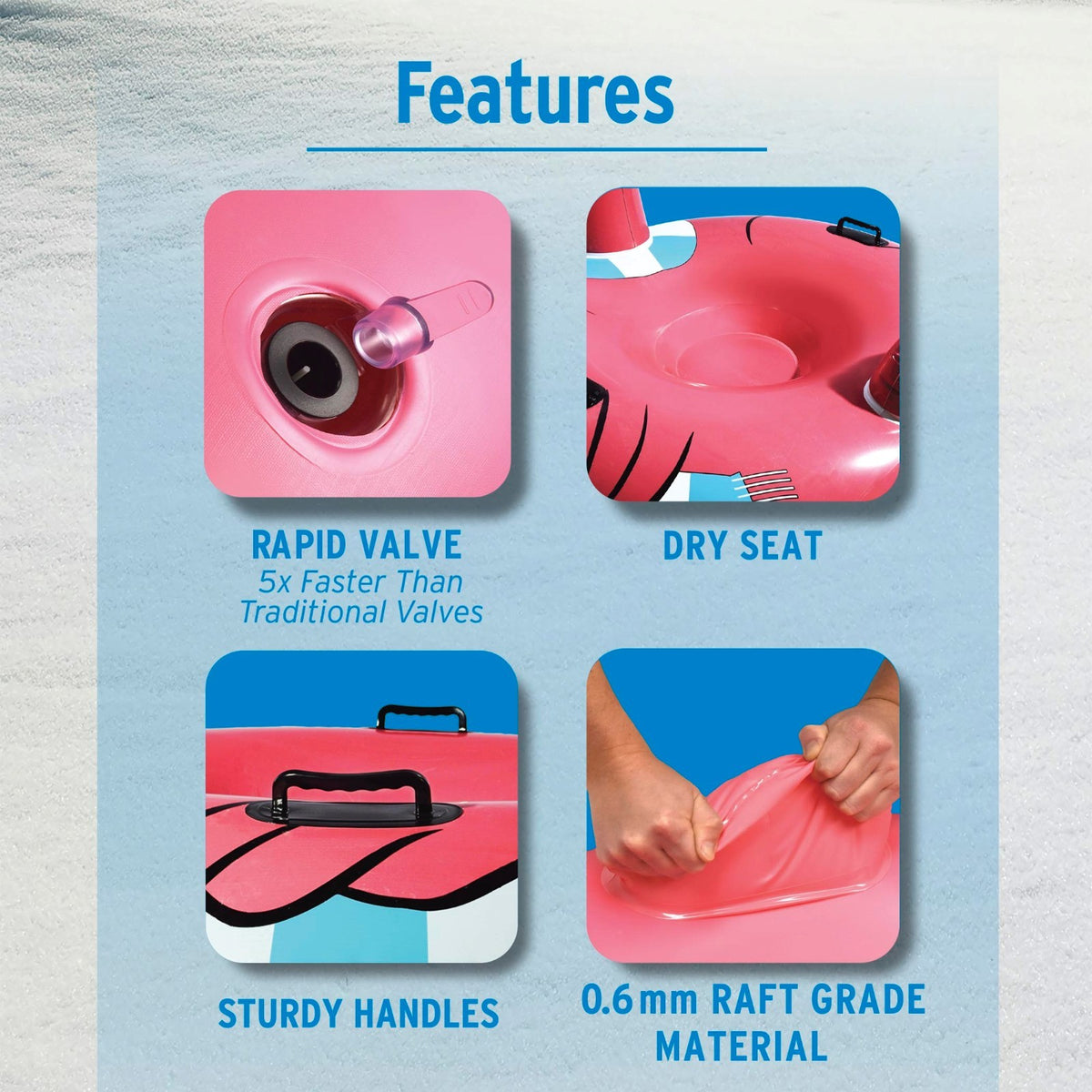 Winter Snow Tube Flying Flamingo Sled - Inflatable Snow Sled for Kids & Adults