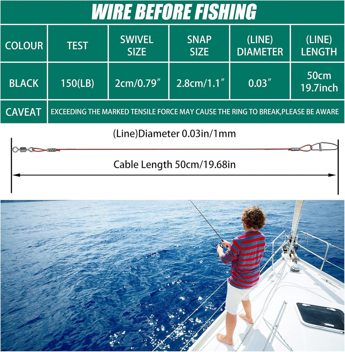 150LB Stainless Steel Fishing Leaders 20PCS Saltwater & Freshwater Tackle