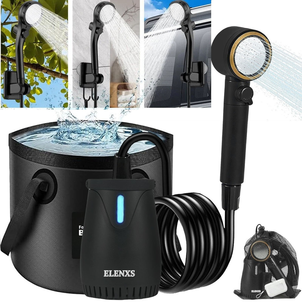 Portable Camping Shower with Water Heater, 8000mAh Rechargeable Pump