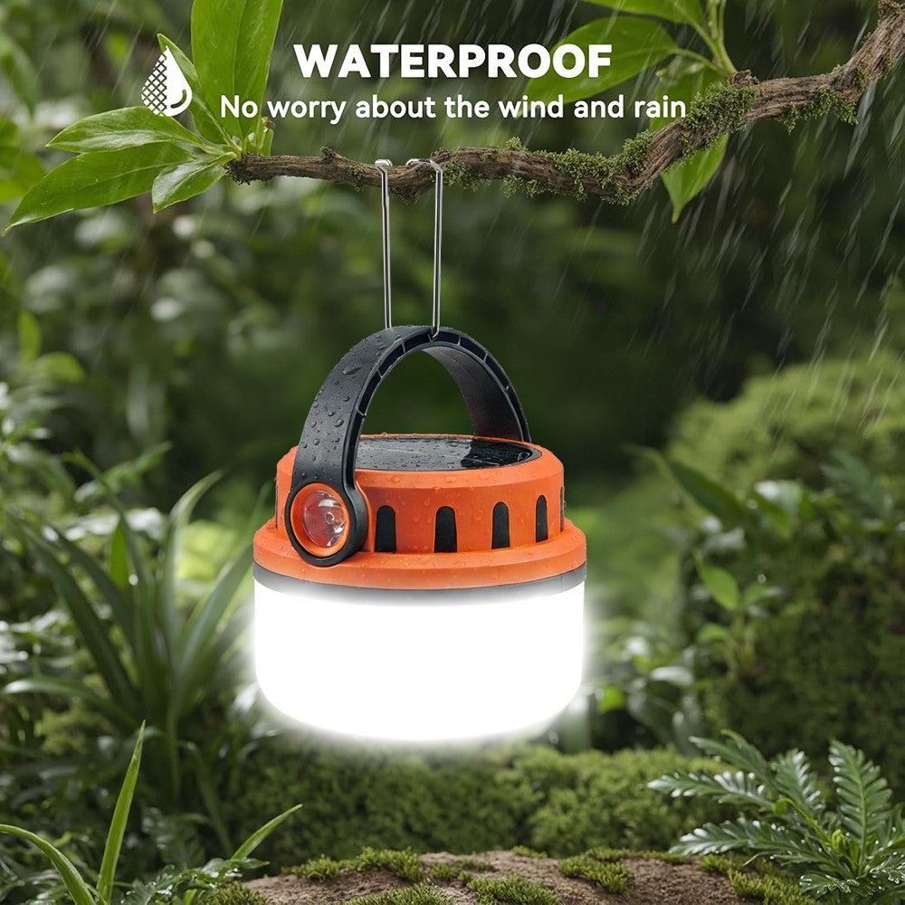 Rechargeable LED Camping Lantern with Solar Power, Waterproof & 4 Lighting Modes