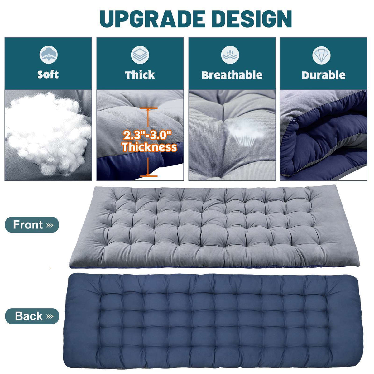 Portable Camping Cot with Foldable Design, 2-Side Mattress & Storage Bag
