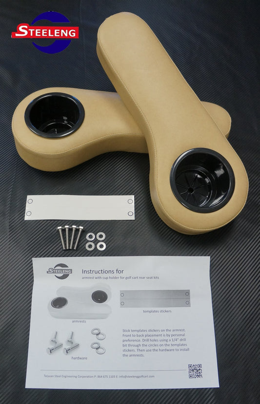 Golf Cart Rear Seat Arm Rest Cushion with Cupholder - Tan