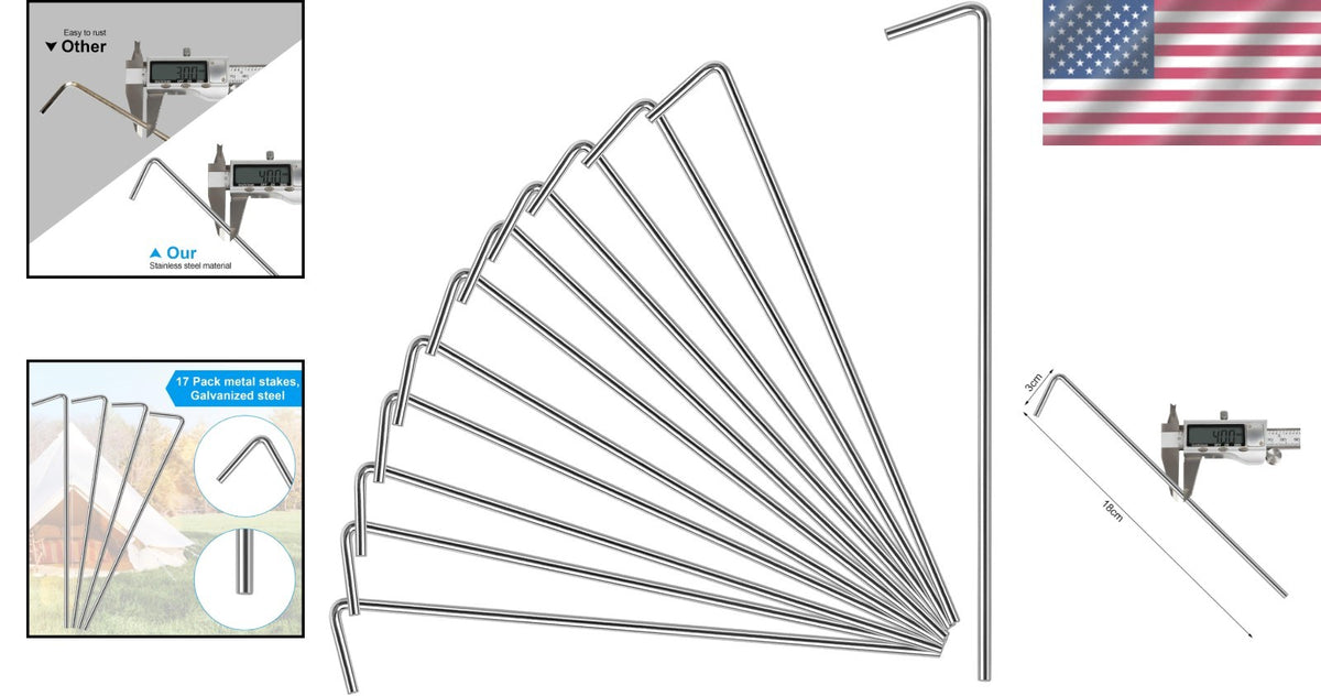 Heavy Duty Tent Stakes 17 Pack - Rust-Proof Ground Anchors for Camping & Outdoor Use