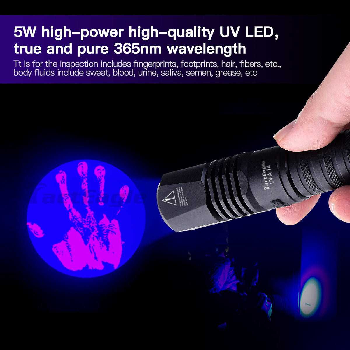 UV Blacklight Flashlight 365nm Rechargeable Pet Urine Detector