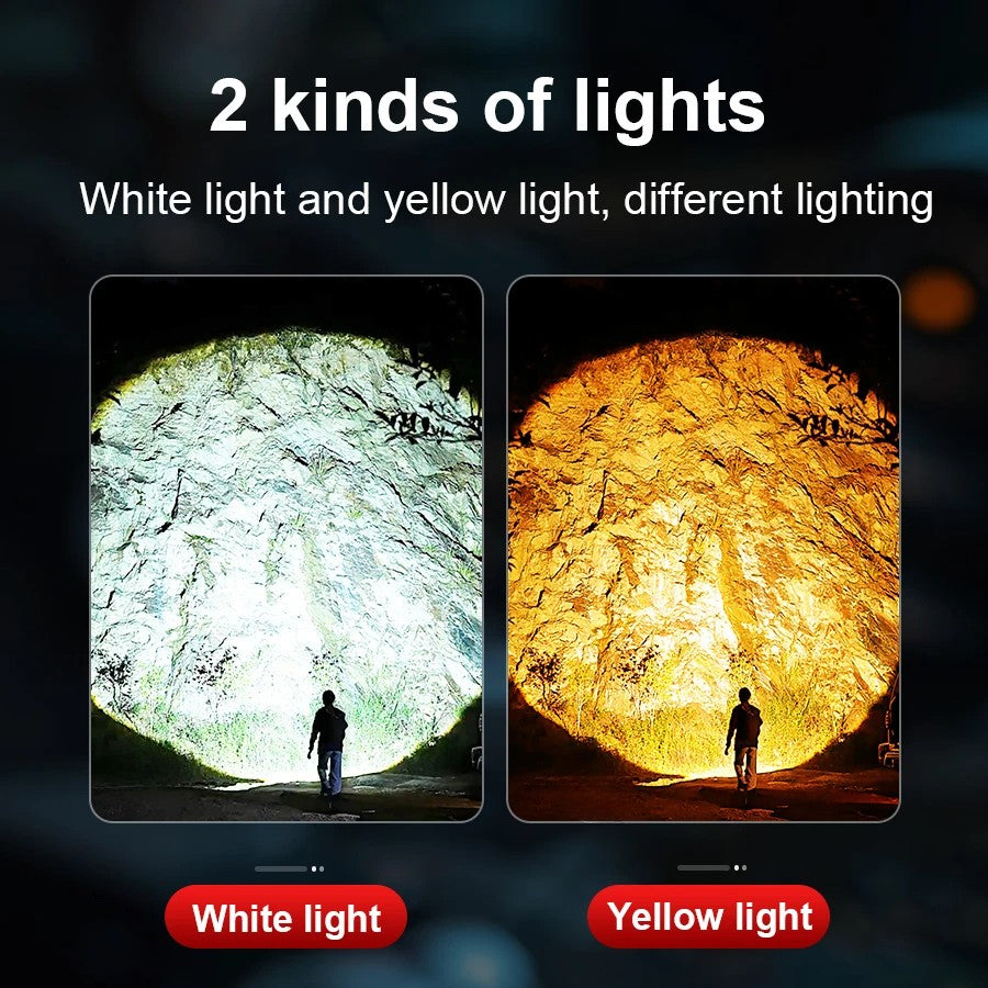 High-Power LED Flashlight with Long Range Zoom, COB Side Light & 15000mAh Battery
