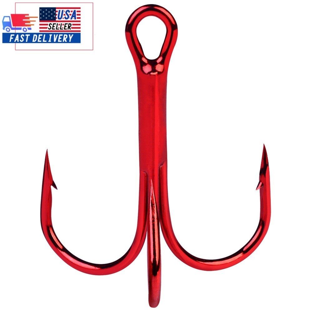 100PCS Carbon Steel Treble Fishing Hooks - Sharp & Durable