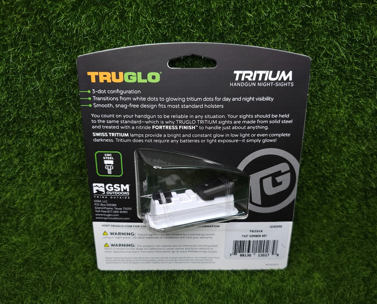 Tritium Night Sight Set for Kimber 1911 Green & White Dots - Solid Steel