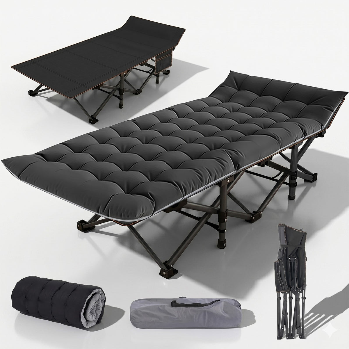 Heavy-Duty Camping Cot for Adults with Foldable Mattress and Adjustable Backrest