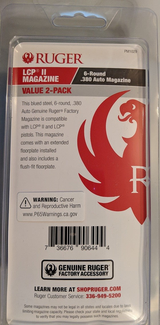Ruger LCP II .380 ACP 6-Round Magazine - 2 Pack, OEM Replacement