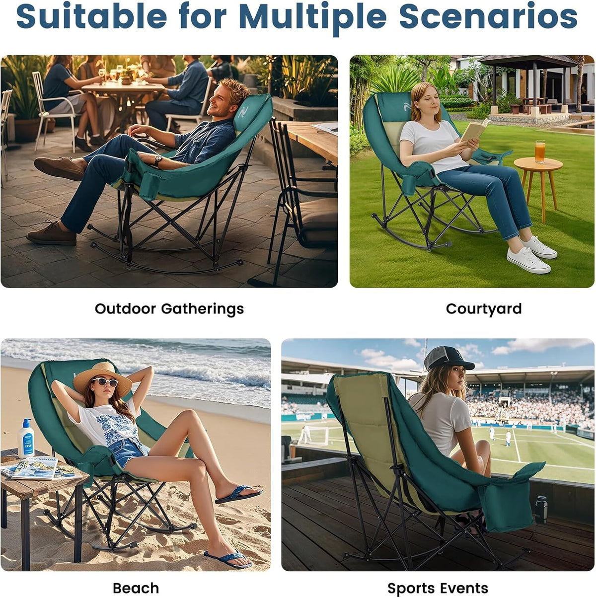 Oversized Folding Rocking Camping Chair with Cooler Bag and Side Pocket
