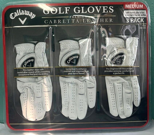Premium Golf Gloves 3-Pack Cabretta Leather Medium - Sealed