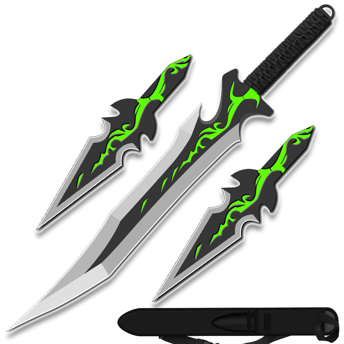 Green Ninja Warrior Sword Set with 2 - 26-Inch Stainless Steel Combat Weapon