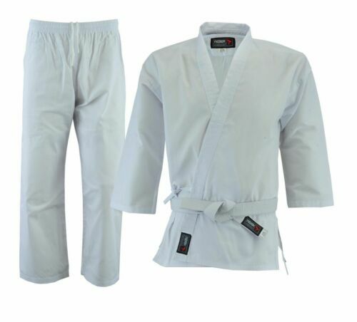 Poly Cotton Karate Uniform Set with Belt for Men Women Kids - White Gi