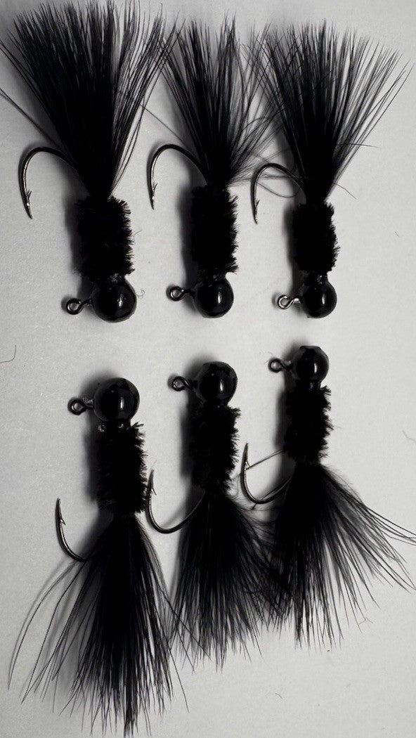 6 Pack 1/16 oz Hand-Tied Marabou Fishing Jigs for Trout & Crappie