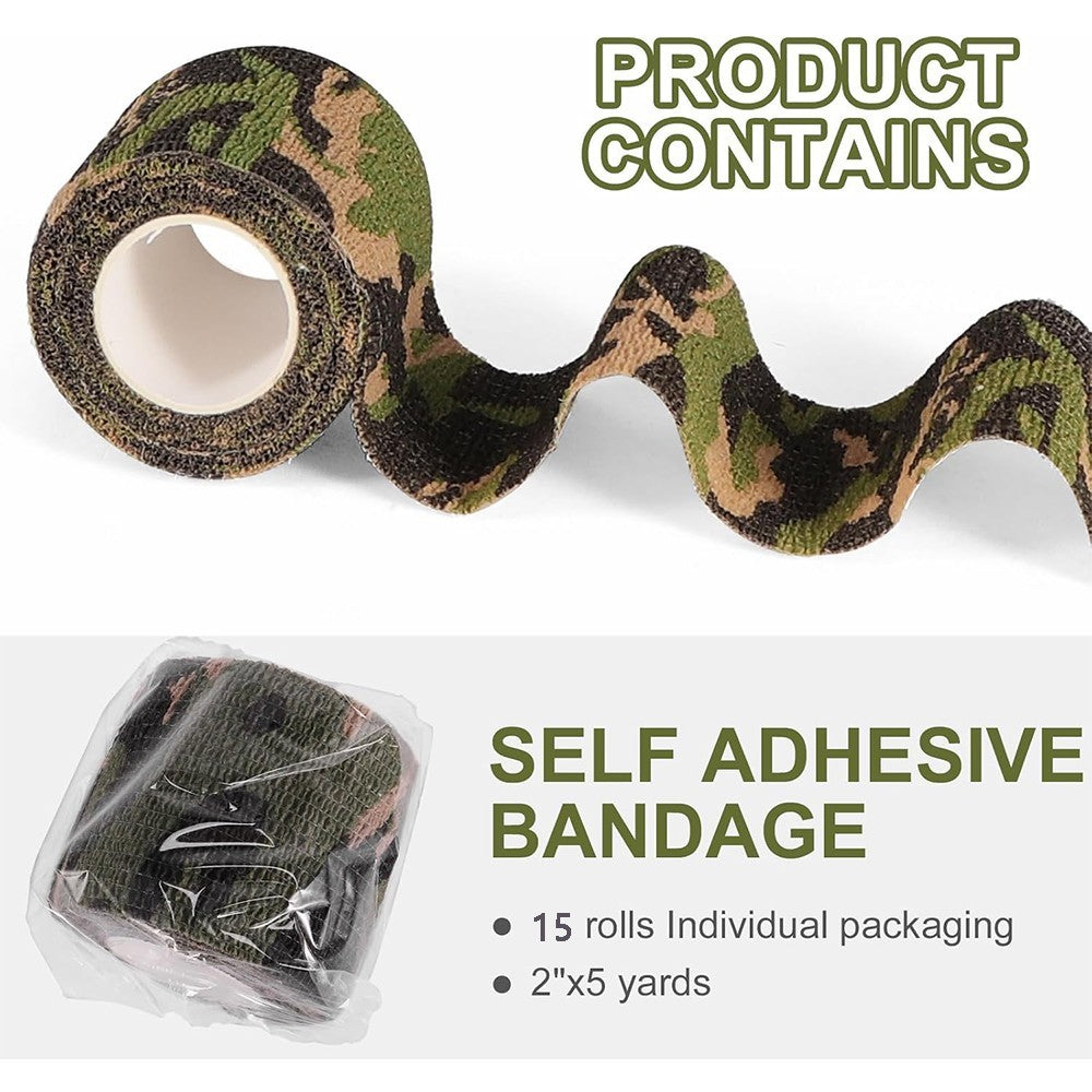 Camo Fabric Tape Wrap for Hunting Guns and Outdoor Gear - 15 Rolls