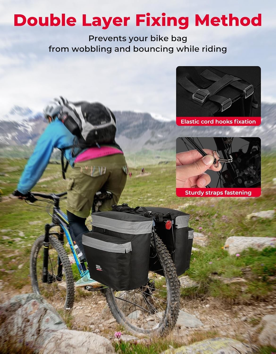 40L Waterproof Bicycle Panniers Bag for E-Bike with Rain Cover