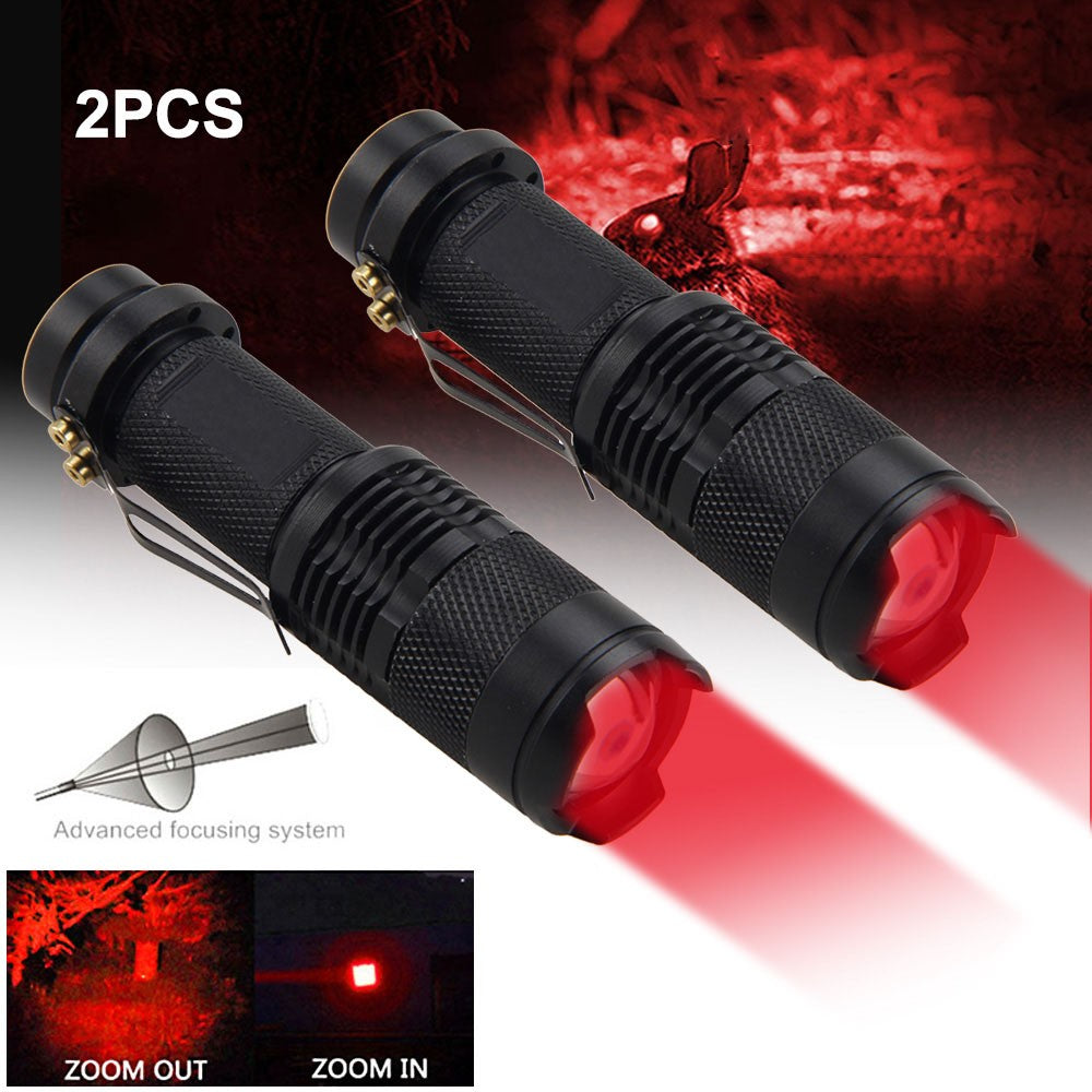 2 Pack Portable Red LED Flashlight Work Light Torch for Camping Hiking Hunting