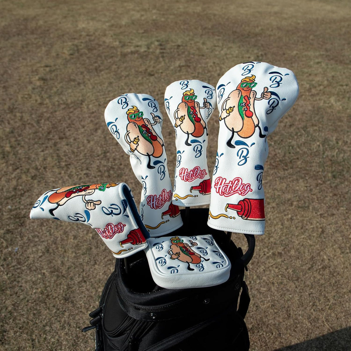 Leather Golf Club Head Covers Hot Dog Design for Drivers & Hybrids