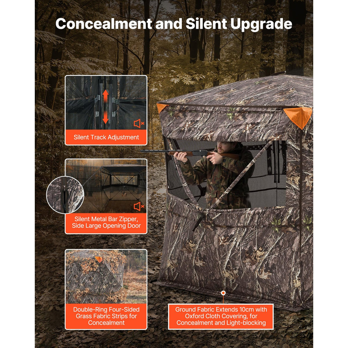 360° See-Through Hunting Blind for 4-5 Persons Ground Mesh Shelter