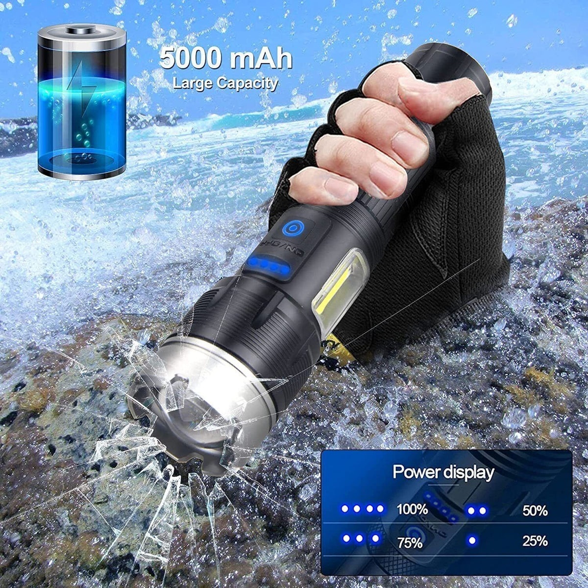 High-Power LED Flashlight with USB Charging & Zoomable Torch