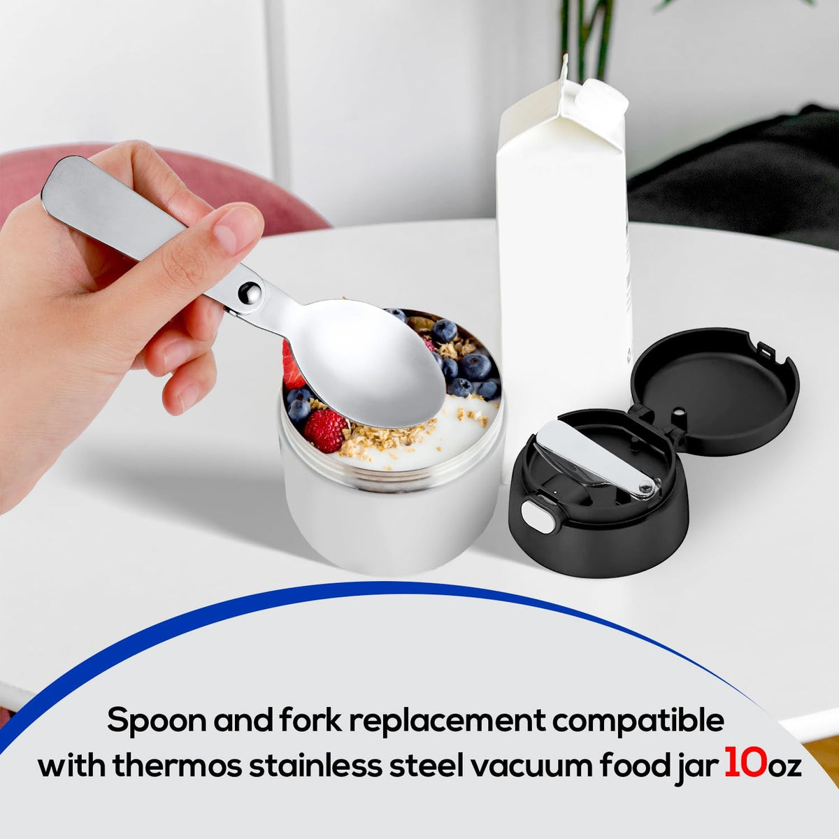2 Pairs Foldable Stainless Steel Spoons & Forks for Food Jars, Travel, Camping