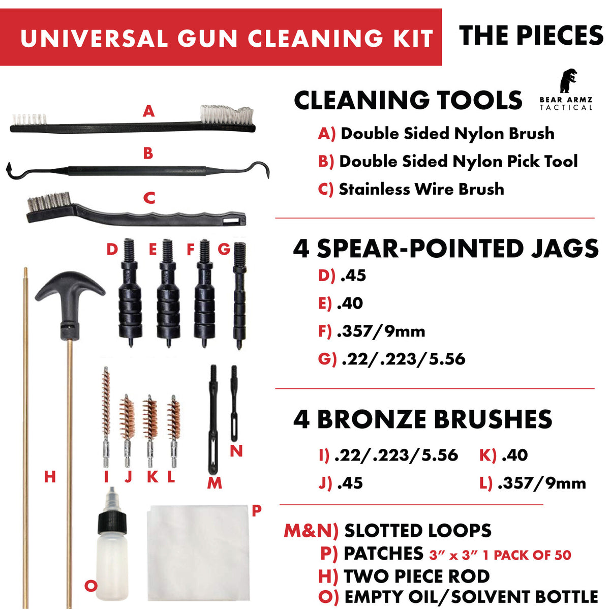 Handgun Cleaning Kit for Pistols Revolvers 9mm .22 .38 .357 .40 .45