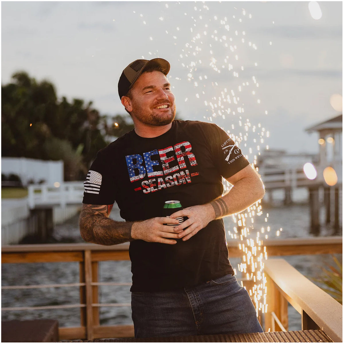 Men's Beer T-Shirt - American Pride Graphic Tee - Black