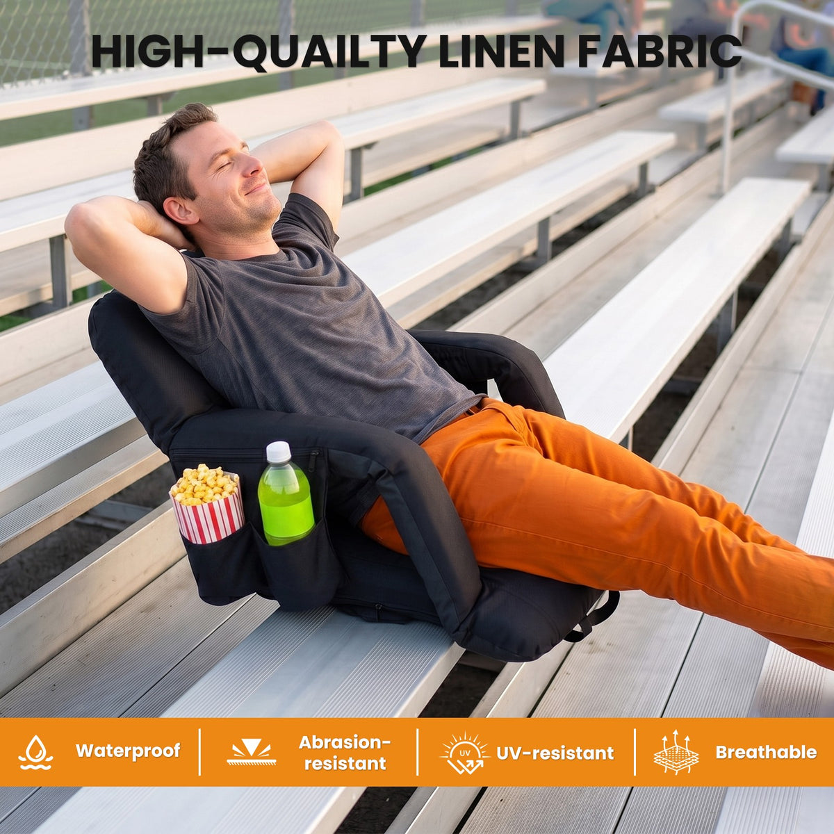 Adjustable Stadium Seat Cushion with Back Support for Bleachers - Multiple Sizes