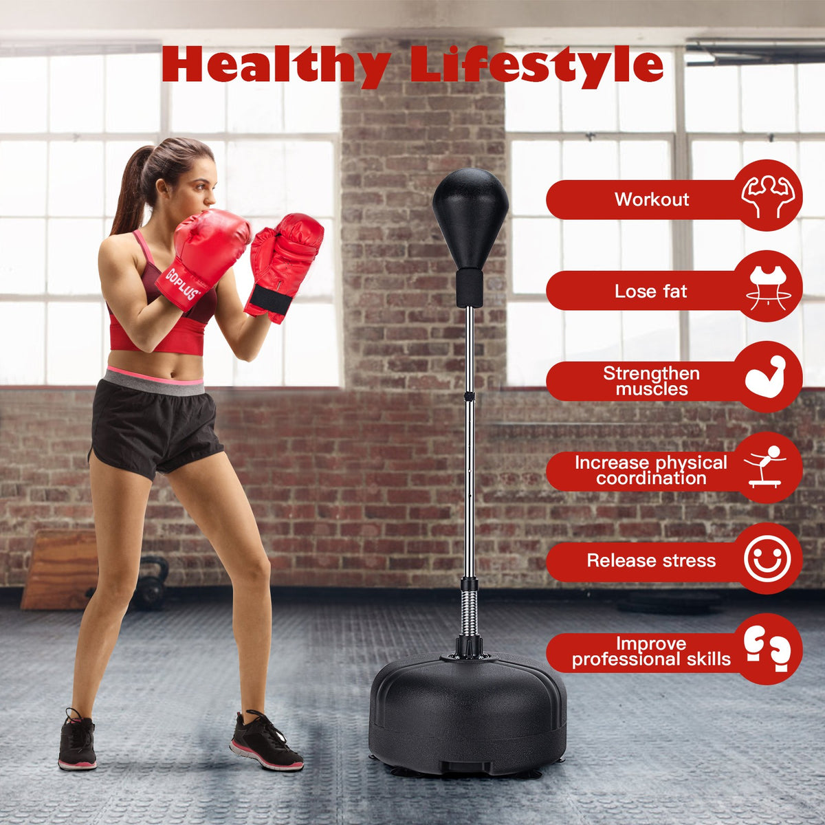 Freestanding Punching Bag with Stand and Boxing Gloves for Kids and Adults