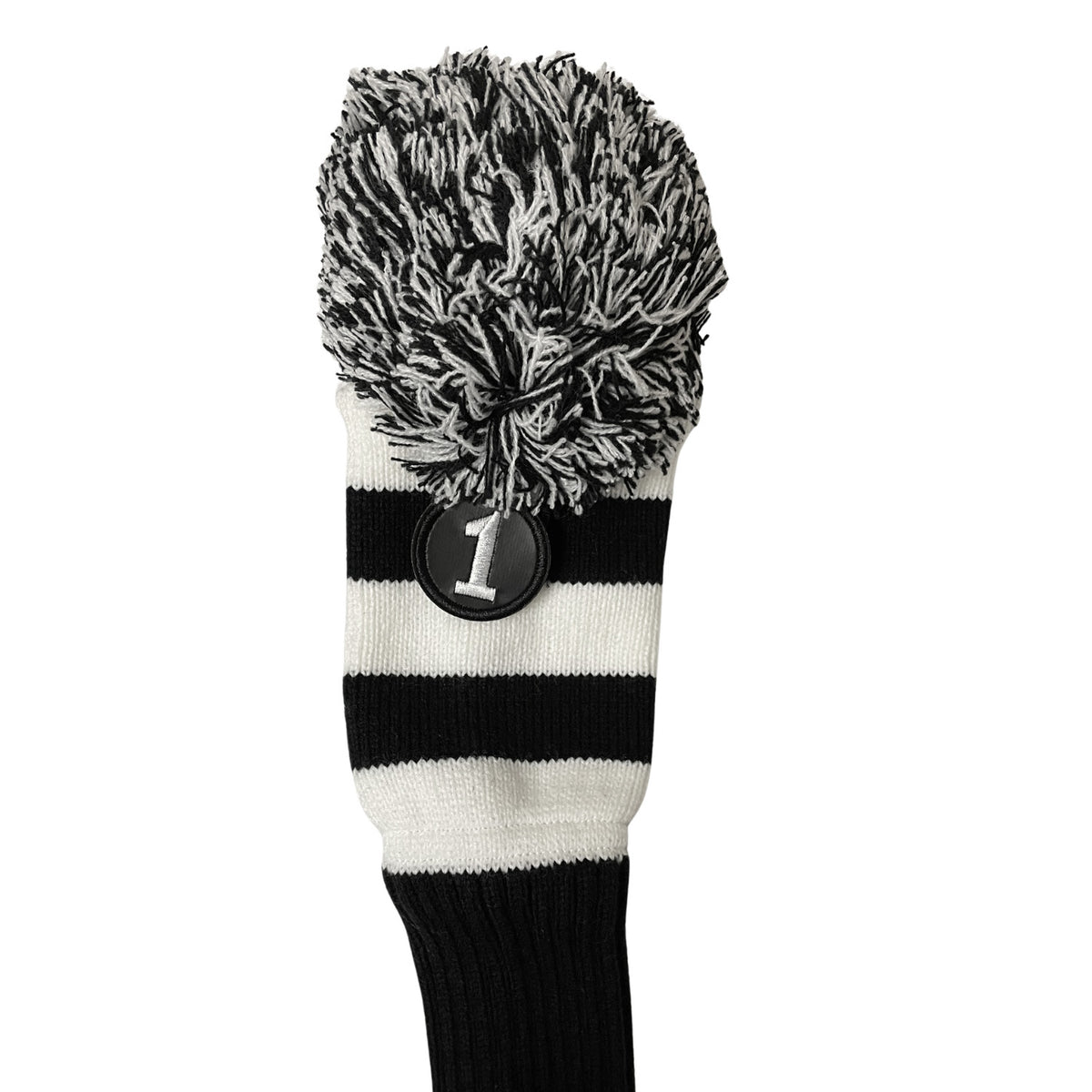 Retro Pom Pom Golf Head Cover for Drivers - Black & White Knit Sock