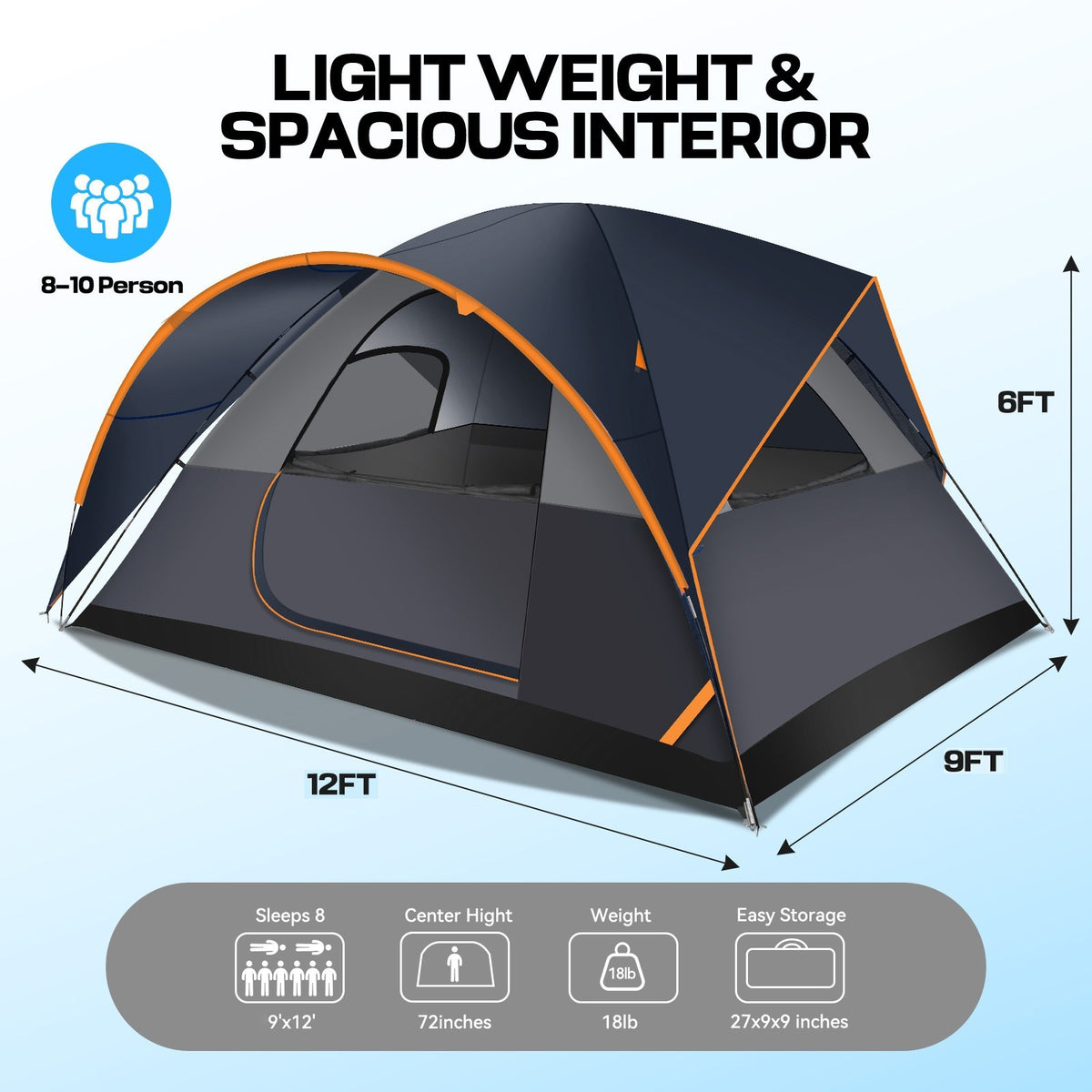 8 Person Family Camping Tent Waterproof Quick Setup Double Layer Shelter