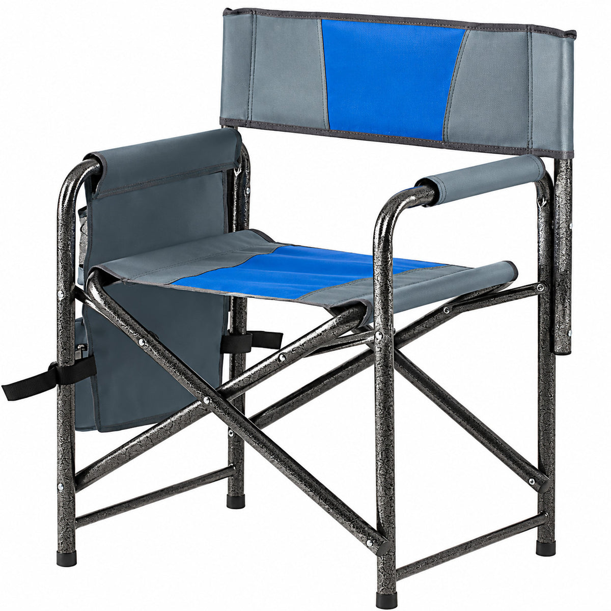2 Pack Padded Folding Camping Chairs with Storage Pockets - Blue & Gray