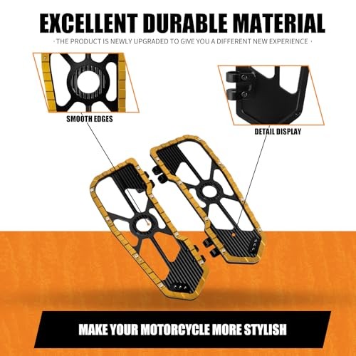 Harley Motorcycle Driver Floorboard Pegs - CNC Aluminum Footboards with Anti-Slip Surface, Yellow & Black Finish