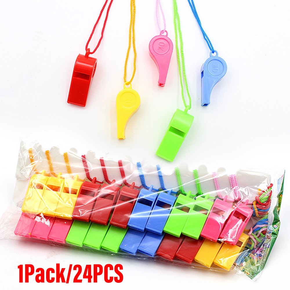 Bulk Plastic Sports Whistles with Lanyard - 72 Pack Loud Safety Noisemakers